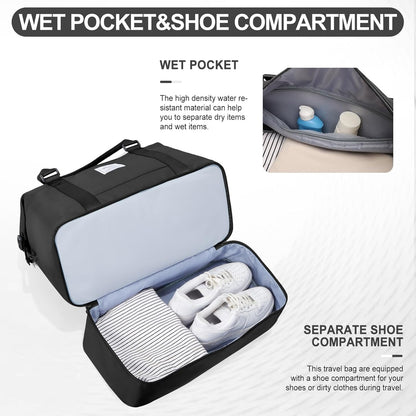 Weekender Bags for Women,Travel Duffle Overnight Bag with Shoe Compartment,Personal Item Carry On Bag,Gym Bag,3 Pcs Set