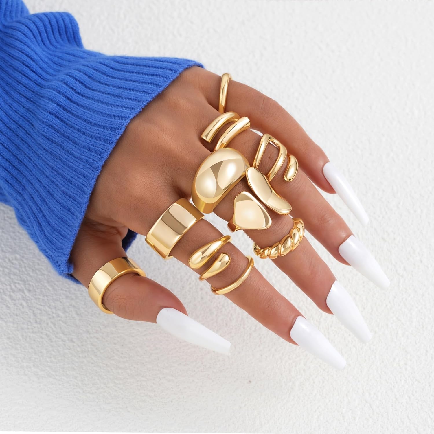 ÌF ME 10 PCS Gold Rings Set for Women Non Tarnish, 18K Gold Plated Chunky Stackable Rings, Statement Stacking Womens Ring Pack