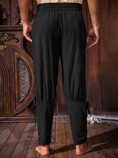 Runcati Mens Medieval Pirate Pants Renaissance Ankle Banded Viking Ren Faire Pants Lace Up Halloween Costume Trousers