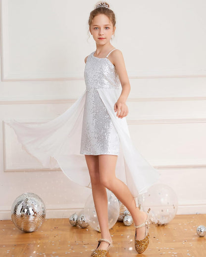 GRACE KARIN Girls Sequin Dress for Teens One Shoulder Formal Birthday Party Wedding Pageant Prom Fancy Dresses 6-14Y