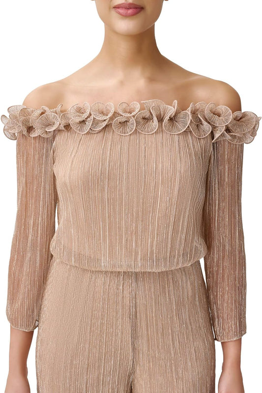 Adrianna Papell Womens Metallic Rosette Jumpsuit