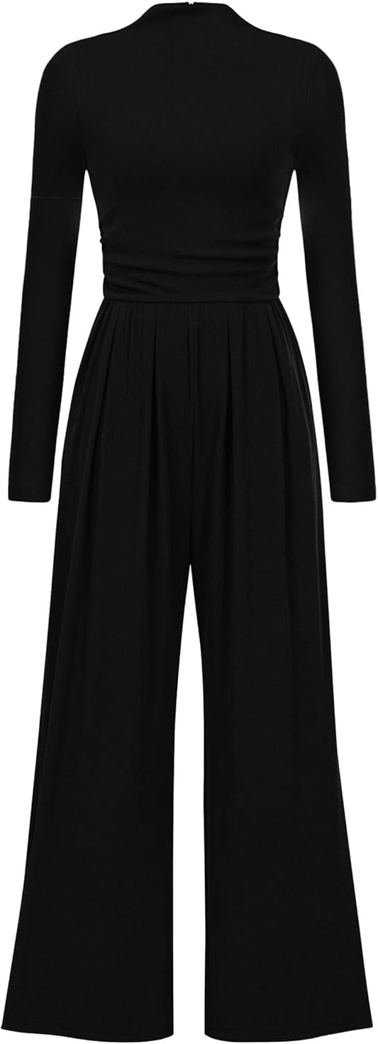 PRETTYGARDEN Jumpsuits For Women Dressy Casual Fall Fashion 2025 Long Sleeve Mock Neck Romper Business Work One Piece Outfits