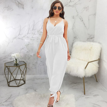 LightlyKiss Casual Summer Dressy Jumpsuits for Women Spaghetti Strap Wide Leg Split Long Pants Loose Fit Rompers