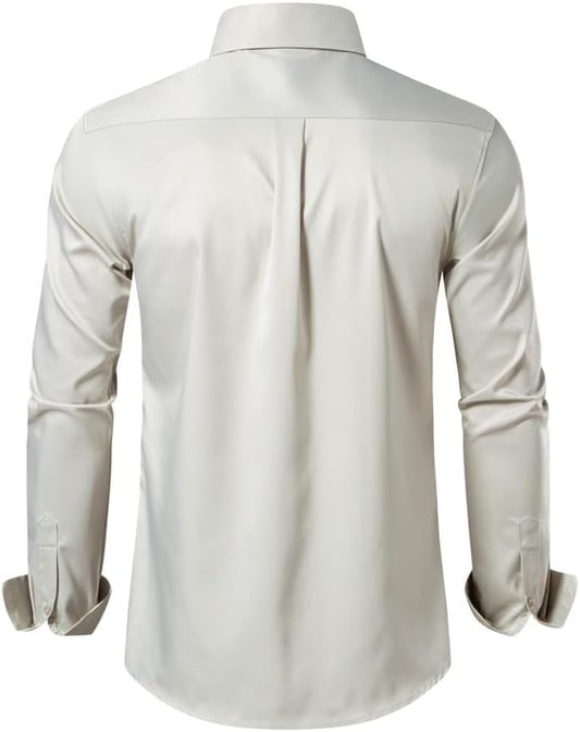 Men's Dress Shirts Formal Slim Fit Stretch Long Sleeve Button Down Shirt for Men Wrinkle Free Collar Business Shirts