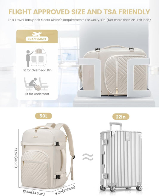 LOVEVOOK Large Travel Backpack for Women, 50L Carry on Backpack for Airplanes, TSA Personal Item Travel Bag for Women fits 18" Laptop, Waterproof Carry on Bags with 4 Packing Cubes