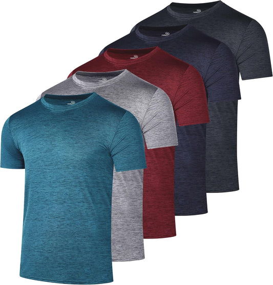 Real Essentials 5 Pack Men’s Short Sleeve Dry Fit T-Shirts – Moisture Wicking Athletic Workout Gym Fitness Casual Tees