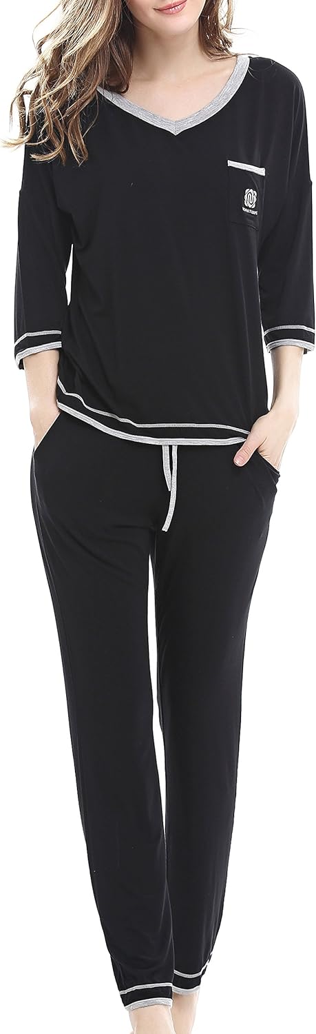 Womens Pajama Sets Long Sleeve Sleepwear Button Down Shirt Nightwear Soft PJ Lounge Set
