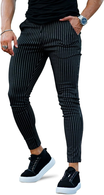 GINGTTO Mens Chino Pants Slim Fit Stretch Pinstripe Pants Men Dress