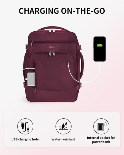 ECOHUB Travel Backpack for Women, 18x14x8 Spirit Airlines Personal Item Bag with Clear Toiletry Bag, Laptop Carry on Backpack with USB Port, Airline Approved Under Seat 14 Pockets 30L, Red