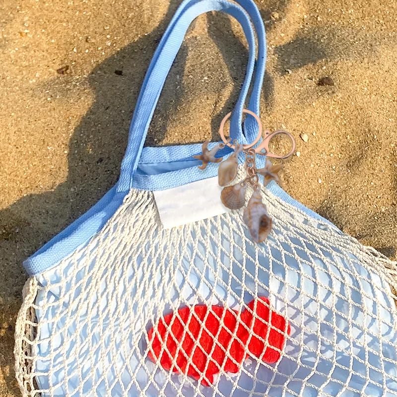 Beach Seashell Keychain Charm for Girls Ocean Starfish Key Chain Gold Bag Keyring Beach Theme Gifts for Women