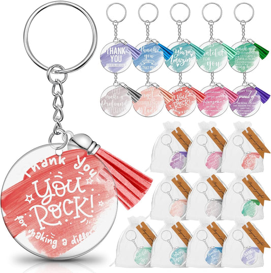 Chunful 20 Sets Thank You Gift Employee Appreciation Key Chains Bulk Motivation Keychain with Tag for Teacher Housekeeping Coworkers Volunteers