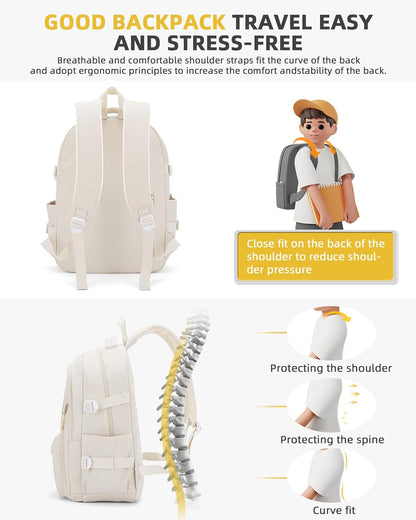 Lightweight Backpack for Women, Large Laptop Travel Backpack Casual Daypack College Bag Rucksack for Men. Beige