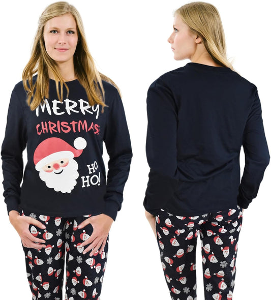 SkiBeaut Couple Christmas Pajamas Xmas Santa Long Sleeve Sleepwear PJS Matching Set for Men Women