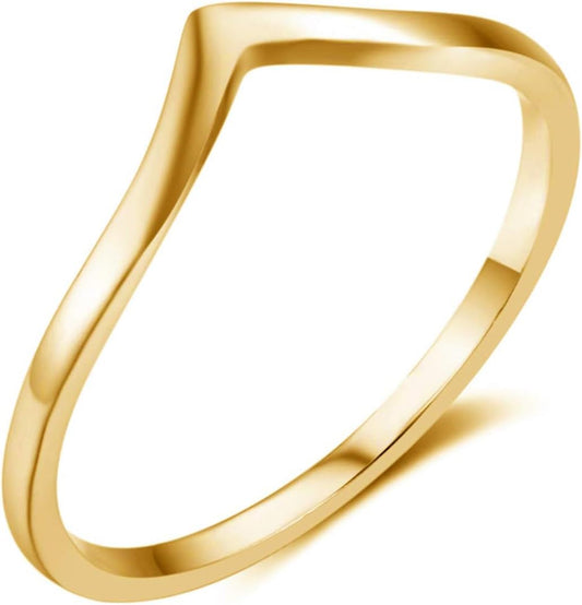 CCBFY Stainless Steel V Shaped Wedding Band Engagement Promise Ring for Women Pointed Chevron Classical Simple Plain Statement Ring