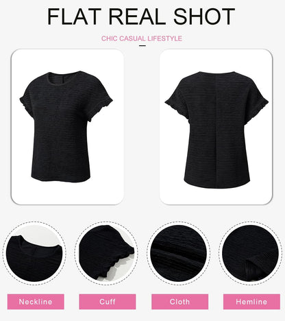 SHEWIN Womens Summer Tops Crewneck Short Sleeve T Shirts Casual Textured Work Shirt Loose Blouses