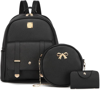 MACCINELO Cute Leather Mini Backpack Purse for Women Bowknot Small Backpack for Girls gift Rucksack Ladies Shoulder Bag 3pcs