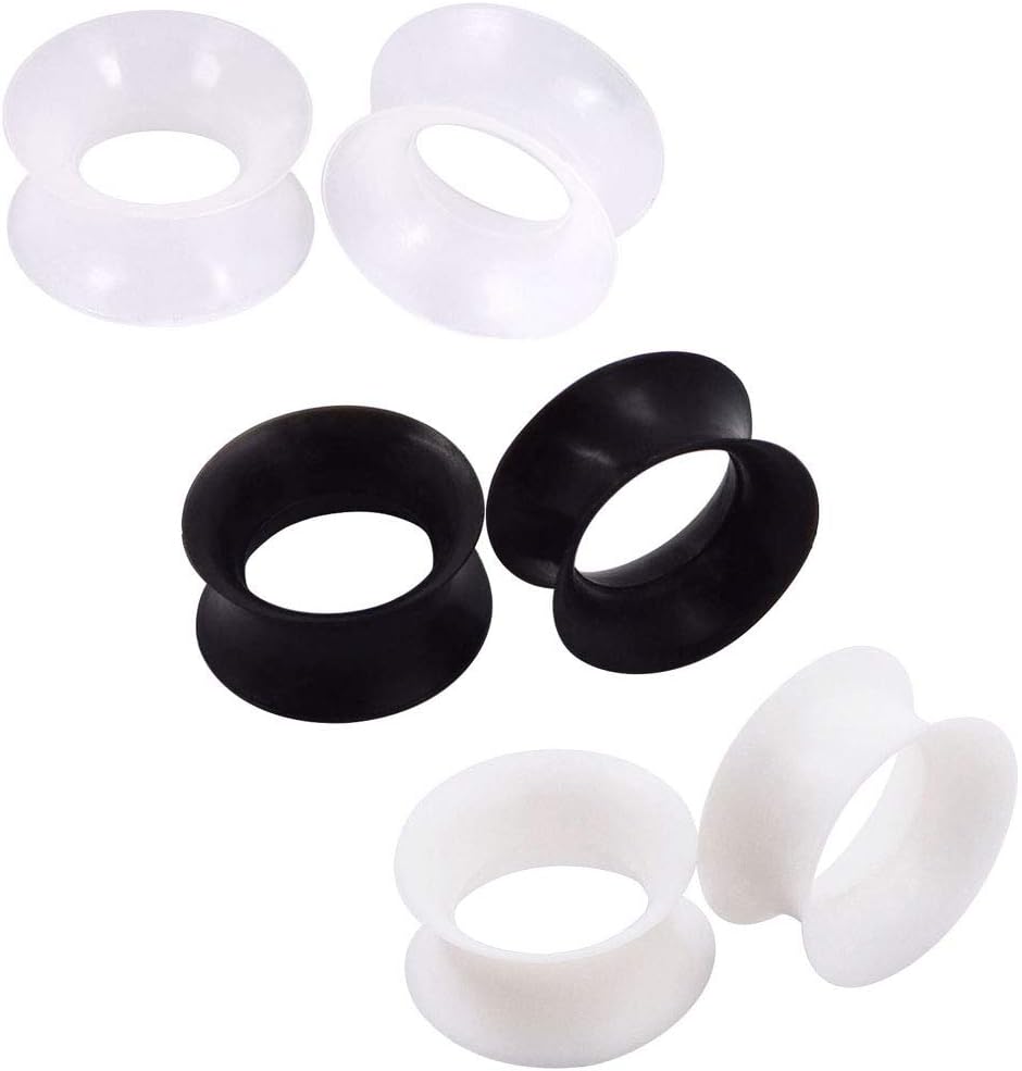 Stuppendux 1 Pair/3Pairs Black/White/Transparent Soft Silicone Flexible Ear Skin Tunnels Plugs Expanders Gauges Hollow Body Piercing 2G-1" 6-25mm