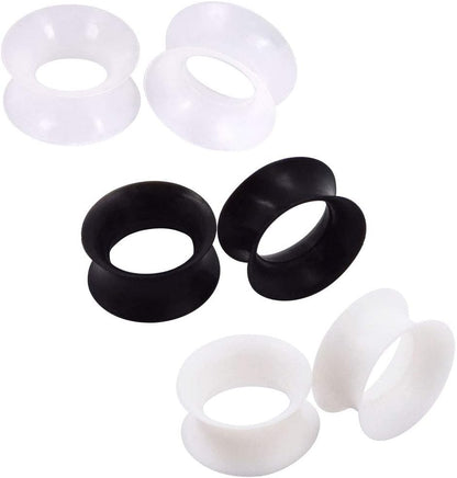 Stuppendux 1 Pair/3Pairs Black/White/Transparent Soft Silicone Flexible Ear Skin Tunnels Plugs Expanders Gauges Hollow Body Piercing 2G-1" 6-25mm