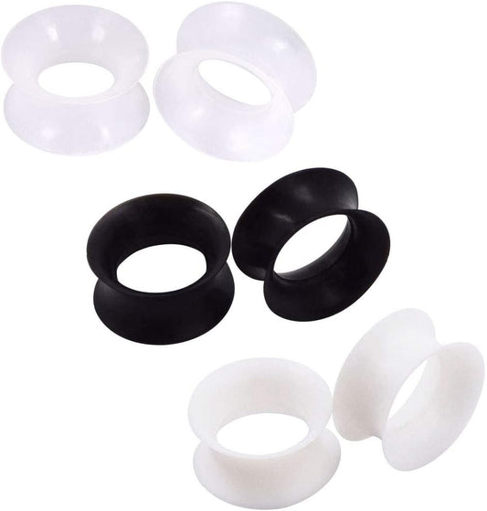 Stuppendux 1 Pair/3Pairs Black/White/Transparent Soft Silicone Flexible Ear Skin Tunnels Plugs Expanders Gauges Hollow Body Piercing 2G-1" 6-25mm