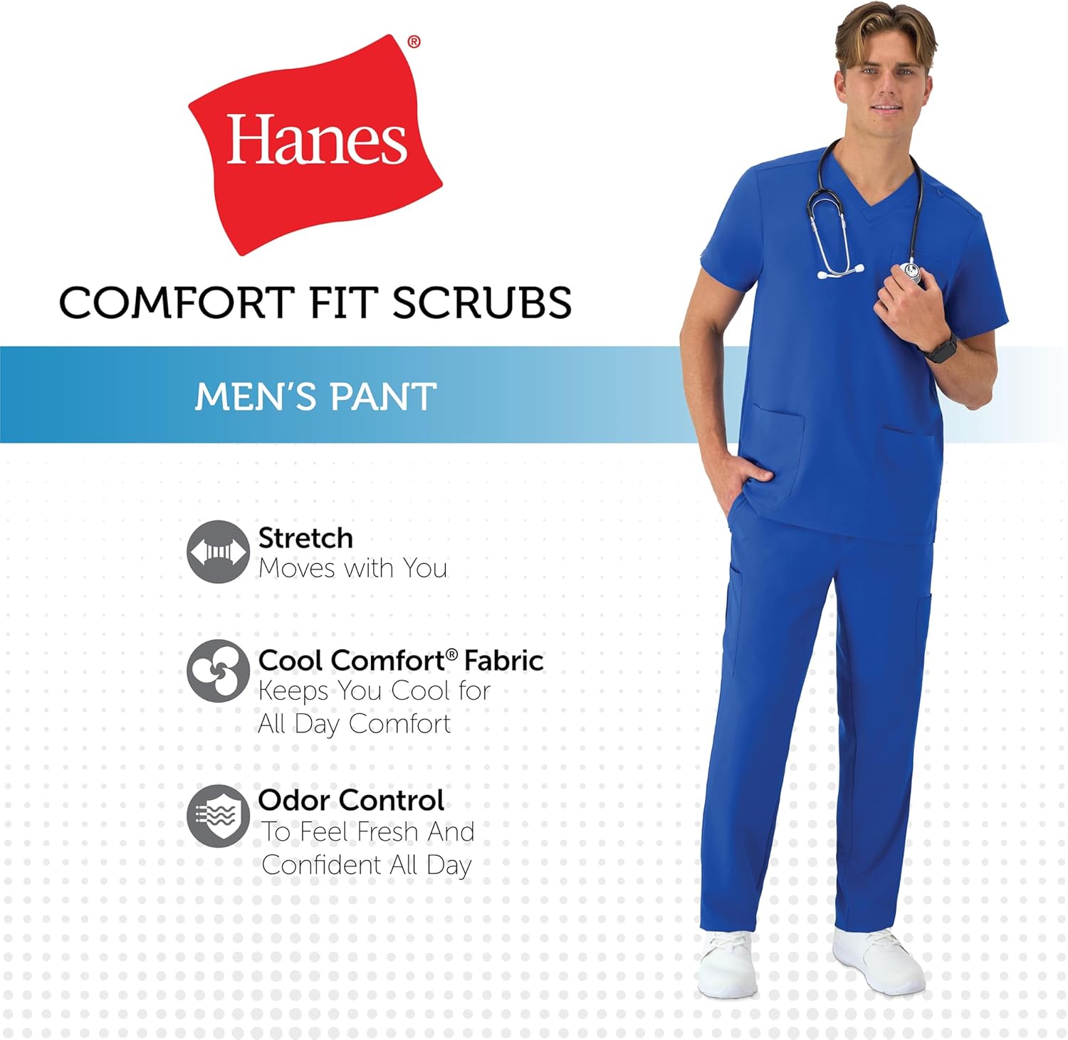 Hanes Healthcare, Scrub Pants for Men, Moisture-Wicking & Odor Control, 5 Pockets