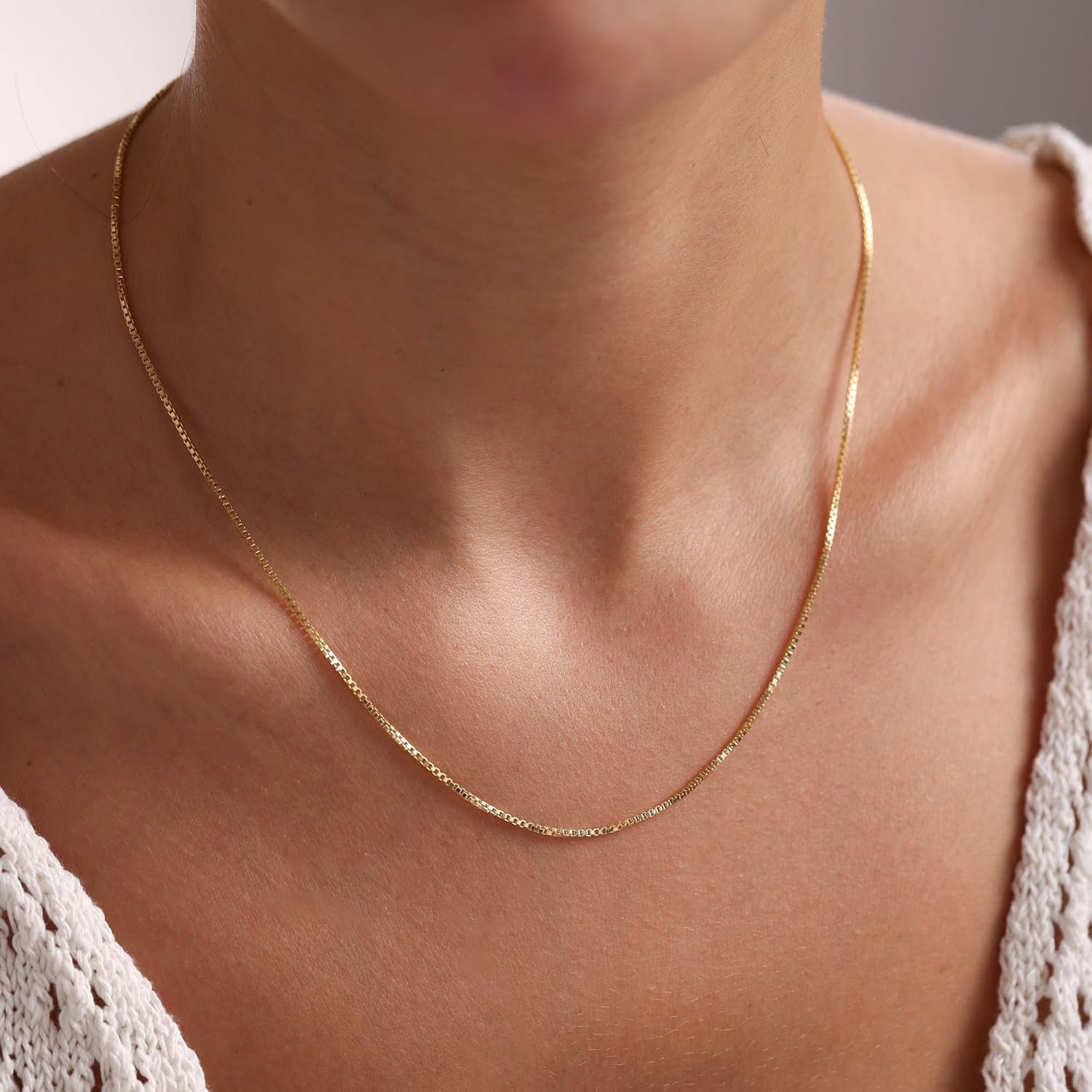 Krfy Gold Chain Necklace for Women Trendy - 925 Sterling Silver Clasp Dainty Choker Necklace 14K Gold Plated 14/16/18/20 inch Thin Simple Box Figaro Chain Herringbone Necklace Gold Jewelry for Women