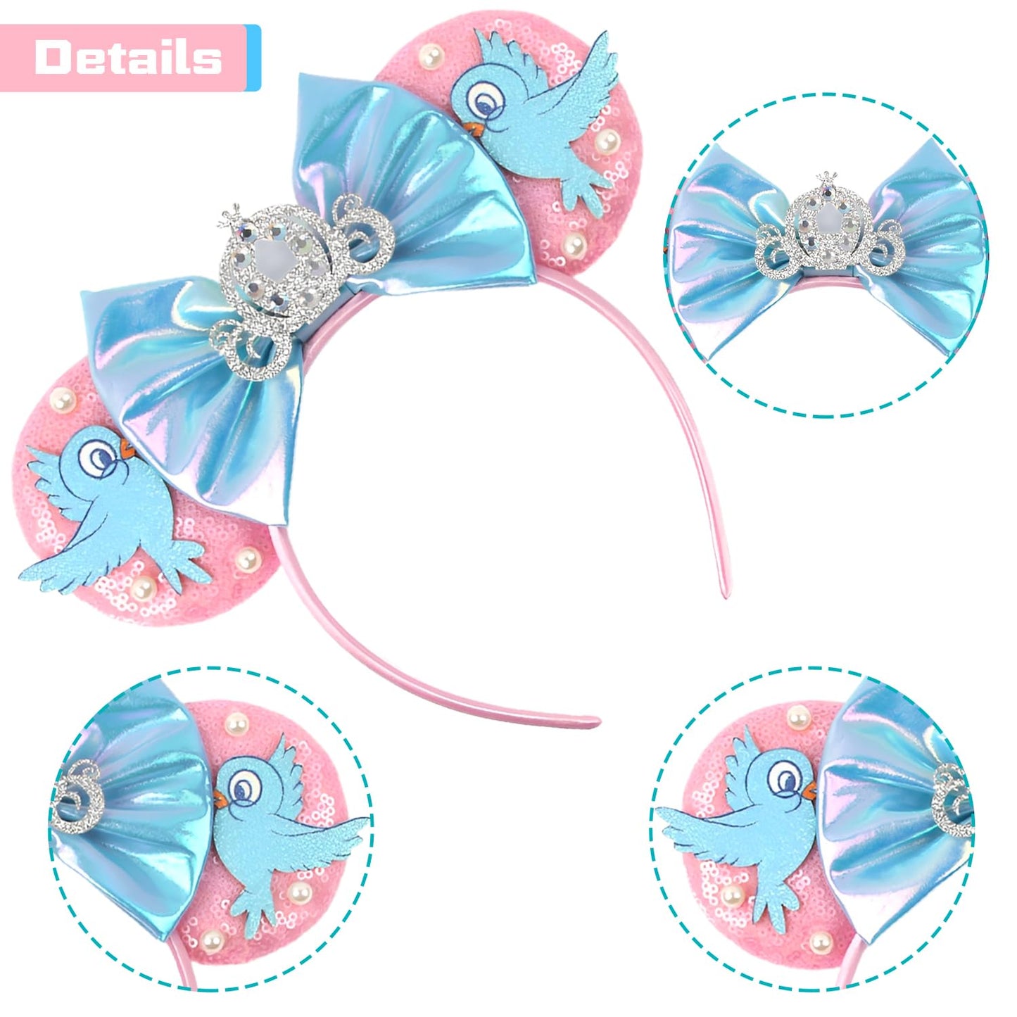 MADO pink mouse ears headband for adults women kids girls, princess mini ears for adult kids women girls