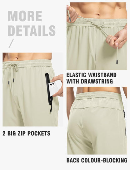 TBMPOY Men's Lightweight Hiking Travel Pants Breathable Athletic Fishing Active Joggers Zipper Pockets