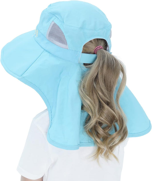 Kids Sun Hats UPF 50+ Sun Protection Hat for Kids with Neck Flap Adjustable Large Brim Beach Fishing Hat for Age 3-12