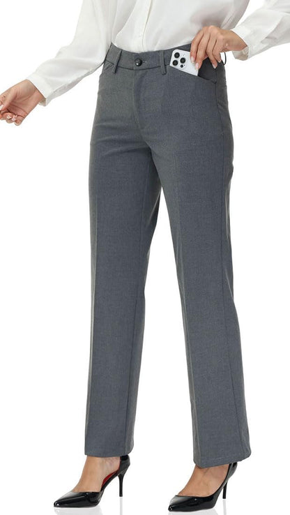 Soojun Women's Comfort Flex Waist Straight Leg Dress Pants