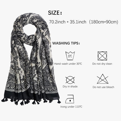 Scarf for Women Lightweight Fashion Floral Printed Scarves Boho Fall Winter Fringed Shawl Wraps