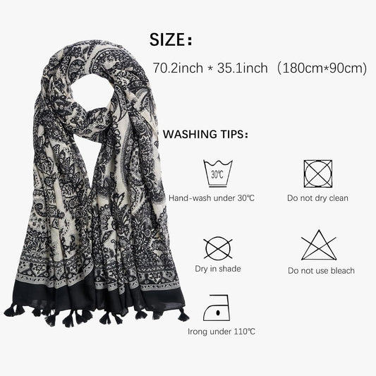 Scarf for Women Lightweight Fashion Floral Printed Scarves Boho Fall Winter Fringed Shawl Wraps
