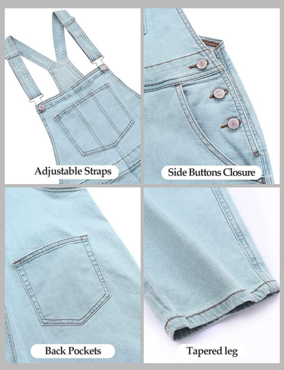 GRAPENT Overalls for Women Loose Fit Jean Denim Bib Jumpsuit Stretch Overall Pants