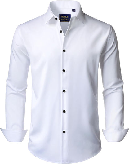 J.VER Men's Dress Shirts Stretch Long Sleeve Formal Shirt Solid Business Casual Button Down Shirts for Wedding Prom