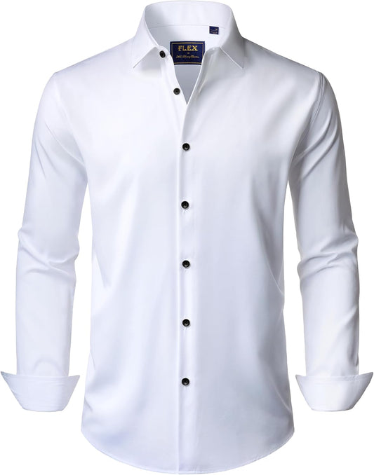 J.VER Men's Dress Shirts Stretch Long Sleeve Formal Shirt Solid Business Casual Button Down Shirts for Wedding Prom