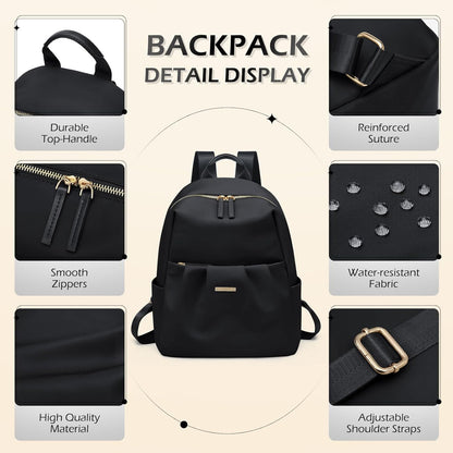 Backpack for Women, Small Cute Backpack Purse Lightweight Casual Daypack Backpack for Travel Mini Backpacks for Ladies College Work,9.7Inch,Black