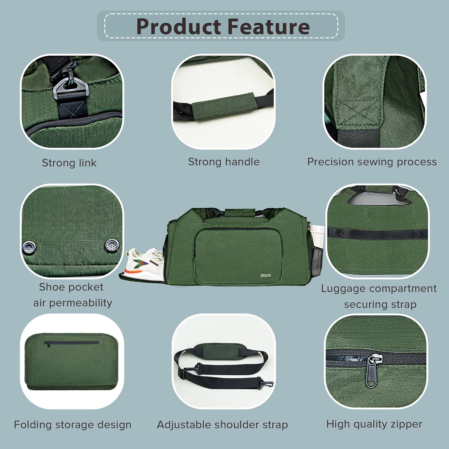 Gym Bags for Men Women, Sports Duffle Bag, Travel Gym Bag with Shoes Compartment and Wet Pocket, Foldable, Lightweight for Travel, Gym, Yoga