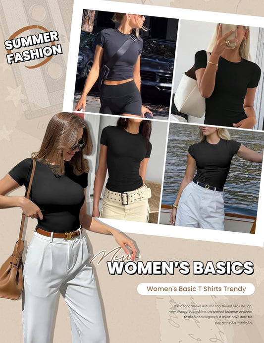 Ekouaer Womens Basic Tee Shirts 3 Pack Short Sleeve Crew Neck Thermal Underwear Tops Base Layer