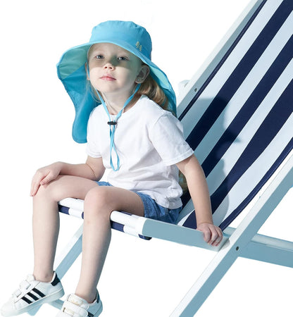 Kids Sun Hats UPF 50+ Sun Protection Hat for Kids with Neck Flap Adjustable Large Brim Beach Fishing Hat for Age 3-12
