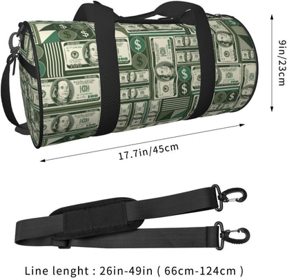 Money Sports Gym Bag Geometric Hundred Dollar Bills Travel Duffel Bag Shoes Compartment For Men Women Foldable Lightweight Yoga Gym Sports Bag
