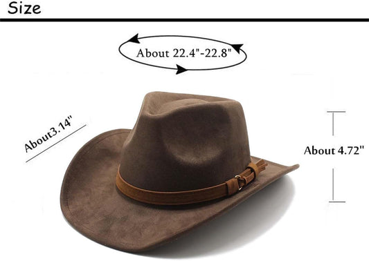 Unisex Western Suede Cowboy Cowgirl Hat Classic Wide Brim Fedora Hat for Men &Women