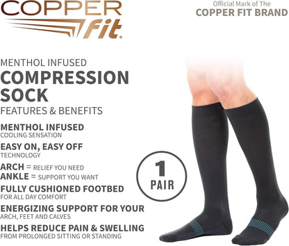 Copper Fit womens Ice Menthol Infused Compression Socks, Black, Small-Medium US
