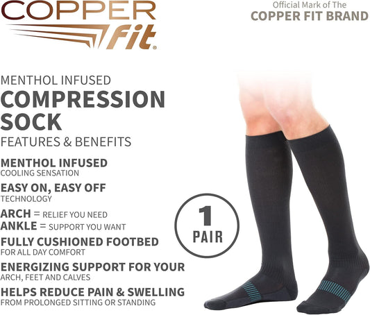 Copper Fit womens Ice Menthol Infused Compression Socks, Black, Small-Medium US