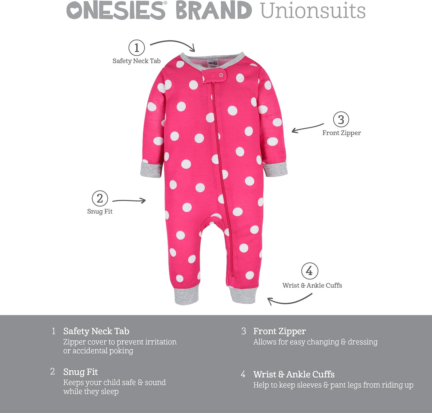 Onesies Brand Baby Girls' 3-Pack Snug Fit One-Piece Cotton Pajamas