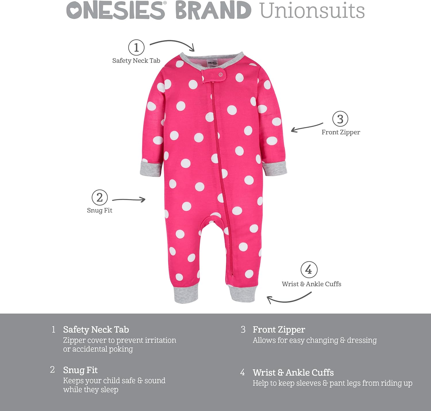 Onesies Brand Baby Girls' 3-Pack Snug Fit One-Piece Cotton Pajamas