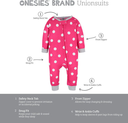Onesies Brand Baby Girls' 3-Pack Snug Fit One-Piece Cotton Pajamas