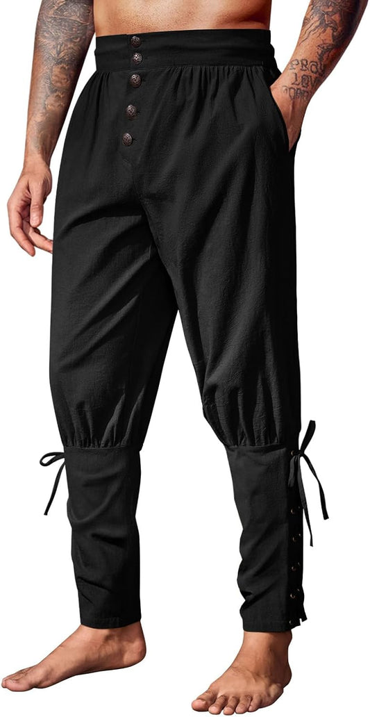 Runcati Mens Medieval Pirate Pants Renaissance Ankle Banded Viking Ren Faire Pants Lace Up Halloween Costume Trousers