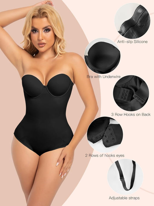 Slimers Strapless Shapewear Seamless Bodysuit - Tummy Control Sculpt Body Shaper : Removable Straps Butt Lifting Shapewear
