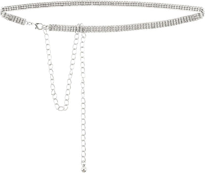 AUEAR, Fashion Silver Crystal Waist Buckle Belt Metal Chain Dress Rhinestone for Women Wedding Party Decor