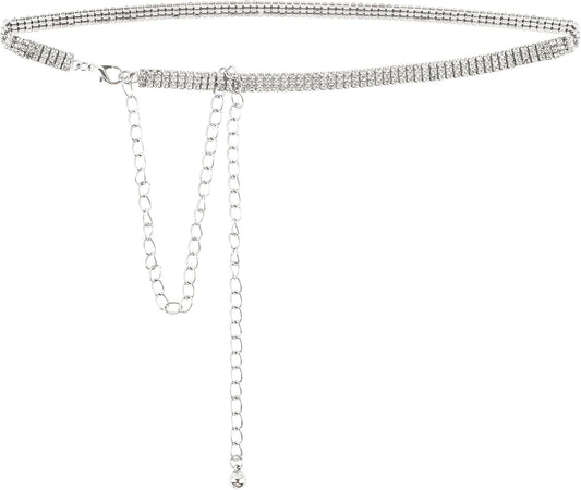 AUEAR, Fashion Silver Crystal Waist Buckle Belt Metal Chain Dress Rhinestone for Women Wedding Party Decor