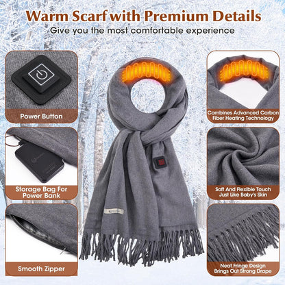 Heated Scarf for Women Rechargeable Neck Warmer, Scarves for Men Winter Warm Intelligent Electric Heating Scarf(grey)